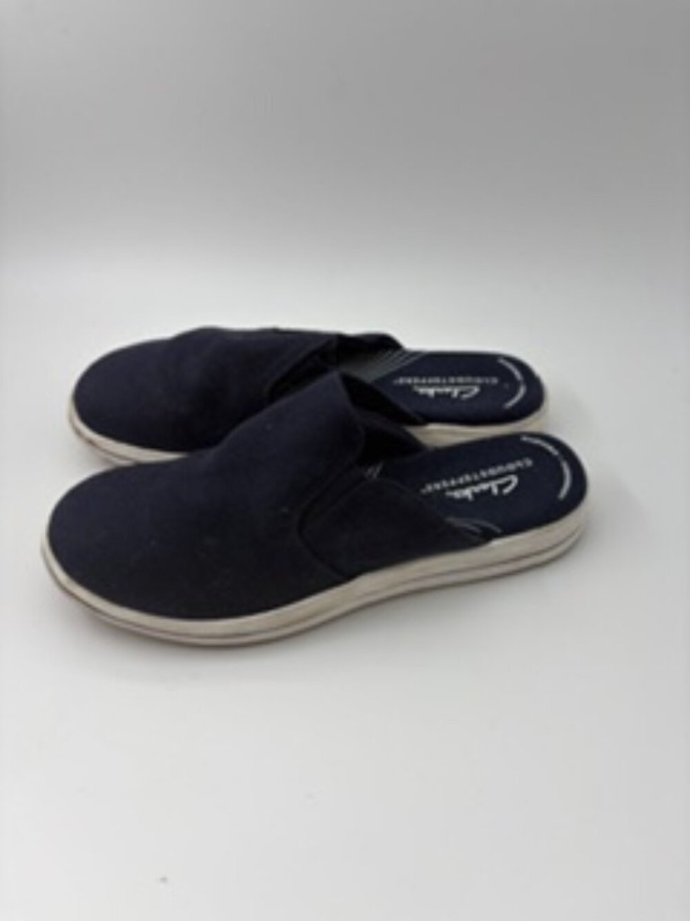 Clarks Cloudsteppers Navy Breeze Shore Canvas Slip-on Mules Womens Size 5.5